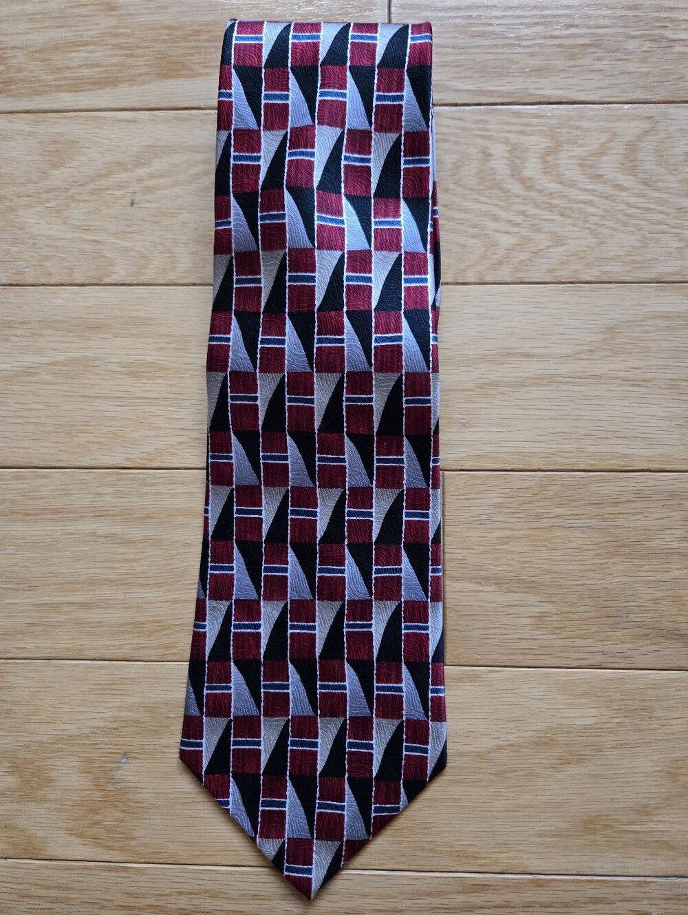 Pierre Cardin Men's Geometric Red & Black Patterned Tie